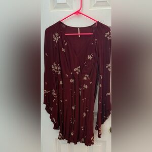 Free People Burgundy Floral Long Sleeve Dress